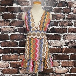 Ramy Brook NWT Dress Sleeveless V-Neck Orange Blue Size Large L